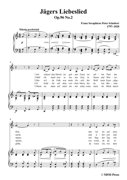 Schubert-Jägers Liebeslied,Op.96 No.2,in C Major,for Voice&Piano image number null