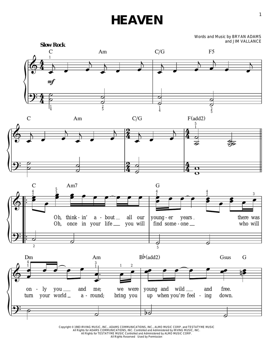 Heaven Easy Piano scores gallery preview page 1