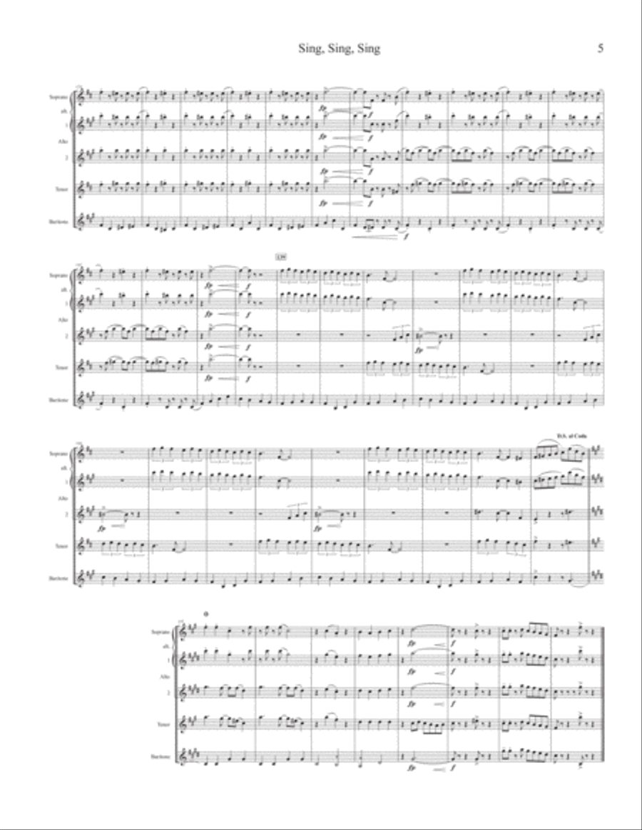 Sing, Sing, Sing Saxophone Quartet scores gallery preview page 6