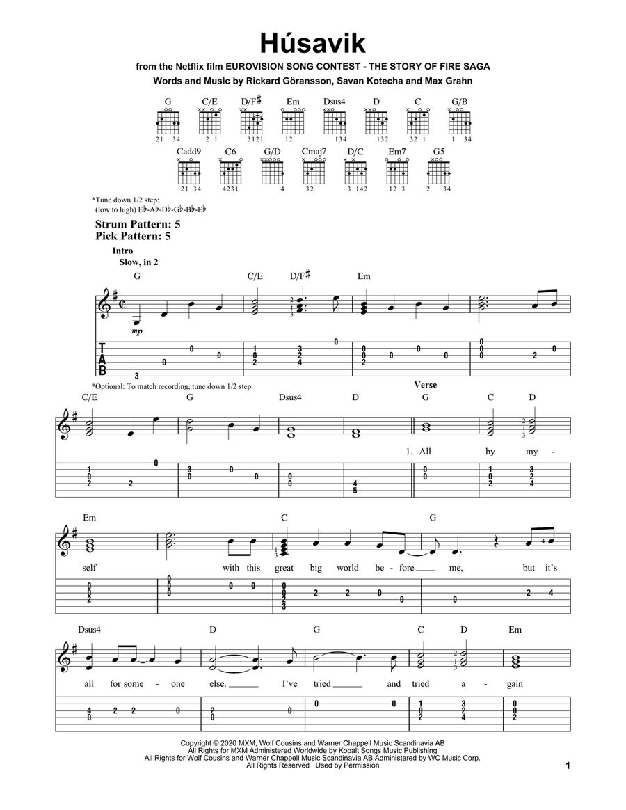 Húsavik (from Eurovision Song Contest: The Story of Fire Saga) Acoustic Guitar scores gallery preview page 1