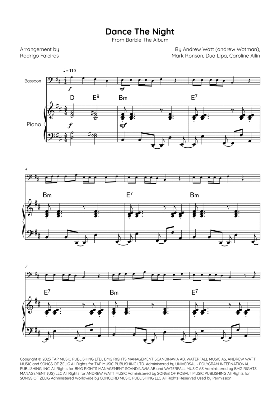 Dance The Night Bassoon scores gallery preview page 1