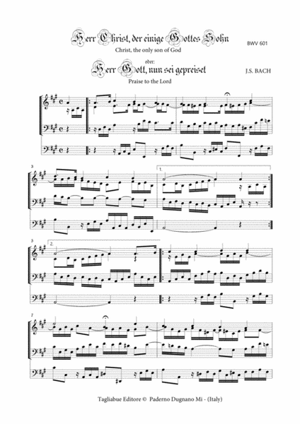 BACH J.S. - BWV 601 - HERR CHRIST, DER EIN'GE GOTTES SOHN - For Organ 3 staff image number null