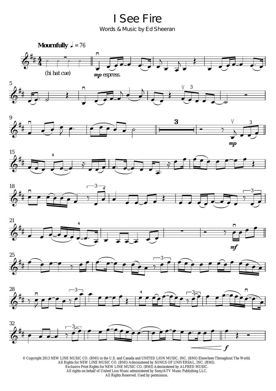 I See Fire (from The Hobbit) Violin Solo scores gallery preview page 1