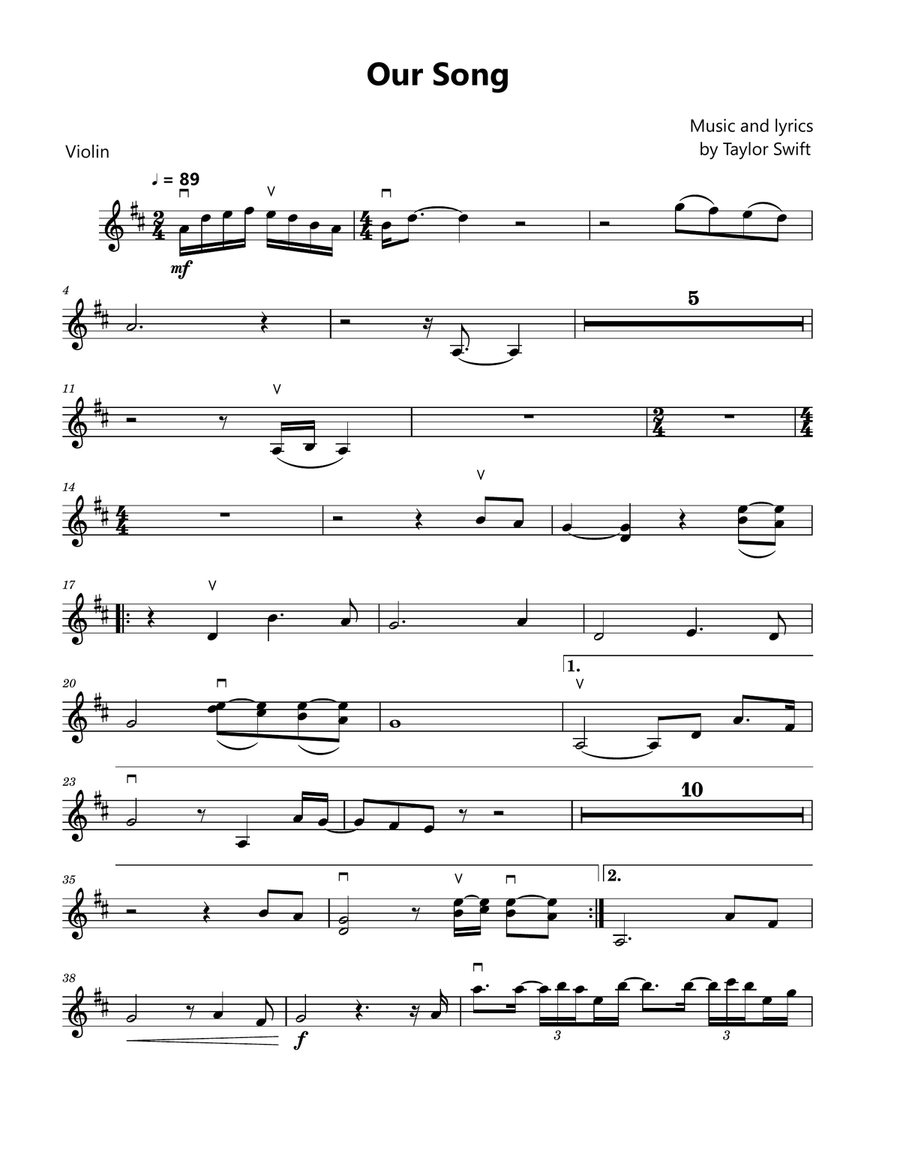 Our Song Violin Solo scores gallery preview page 1