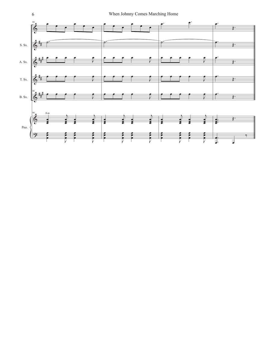 When Johnny Comes Marching Home (Saxophone Quartet and Piano) Woodwind Ensemble scores gallery preview page 6