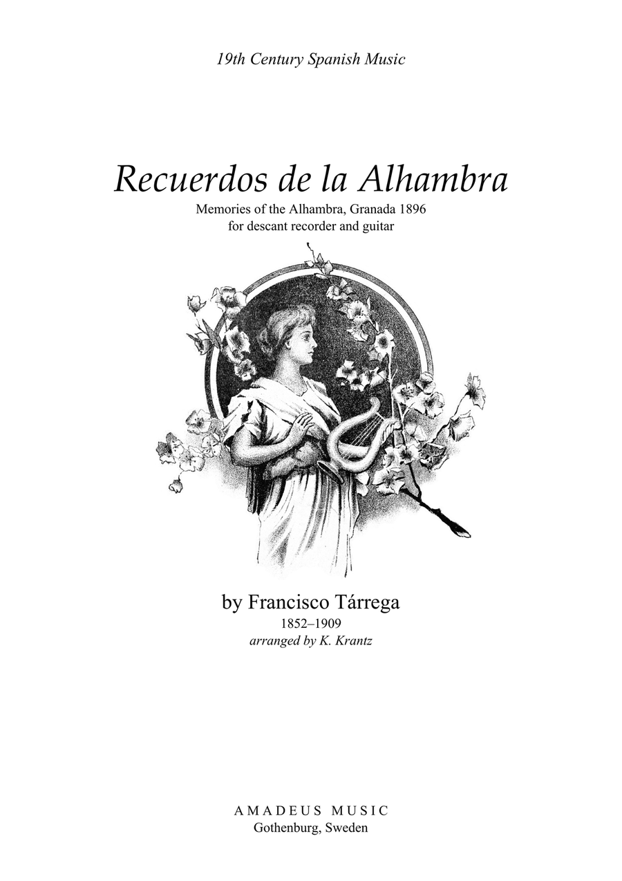 Recuerdos de la Alhambra for descant recorder and guitar Soprano Recorder scores gallery preview page 1