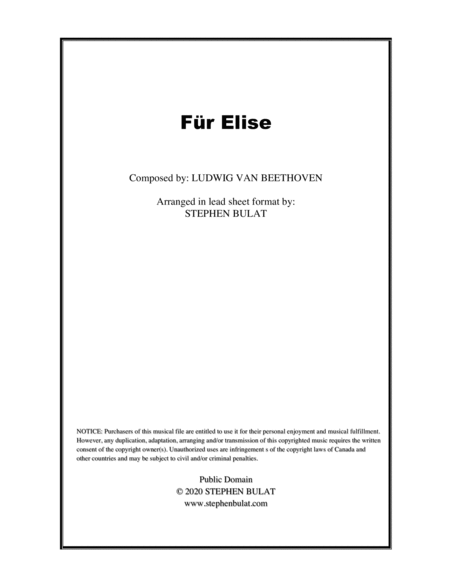 Für Elise (Beethoven) - Lead sheet (key of F#m)