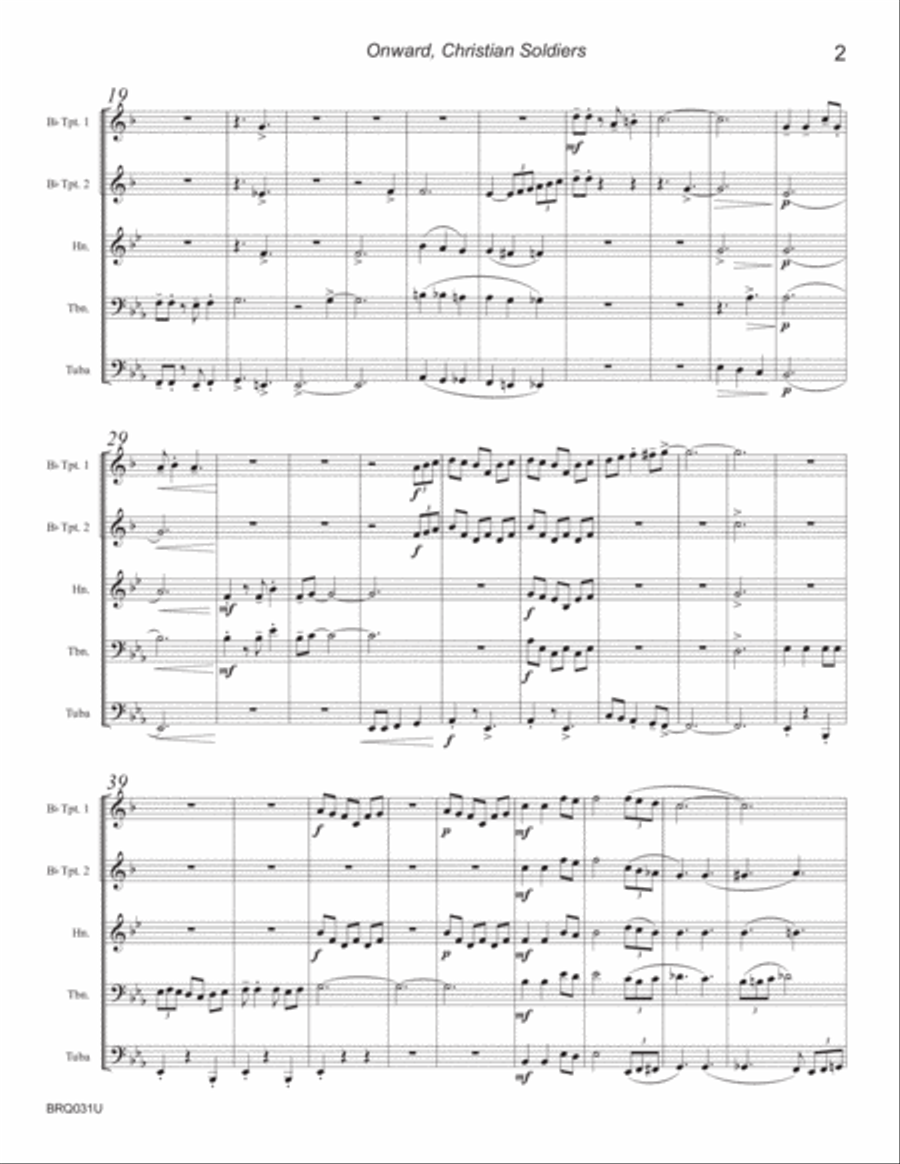 ONWARD CHRISTIAN SOLDIERS - BRASS QUINTET - Swing Style! (Jazz Waltz) Brass Quintet scores gallery preview page 2