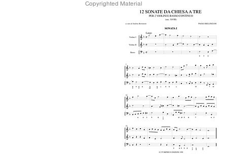 12 Sonate da Chiesa a tre (18th century) for 2 Violins and Continuo