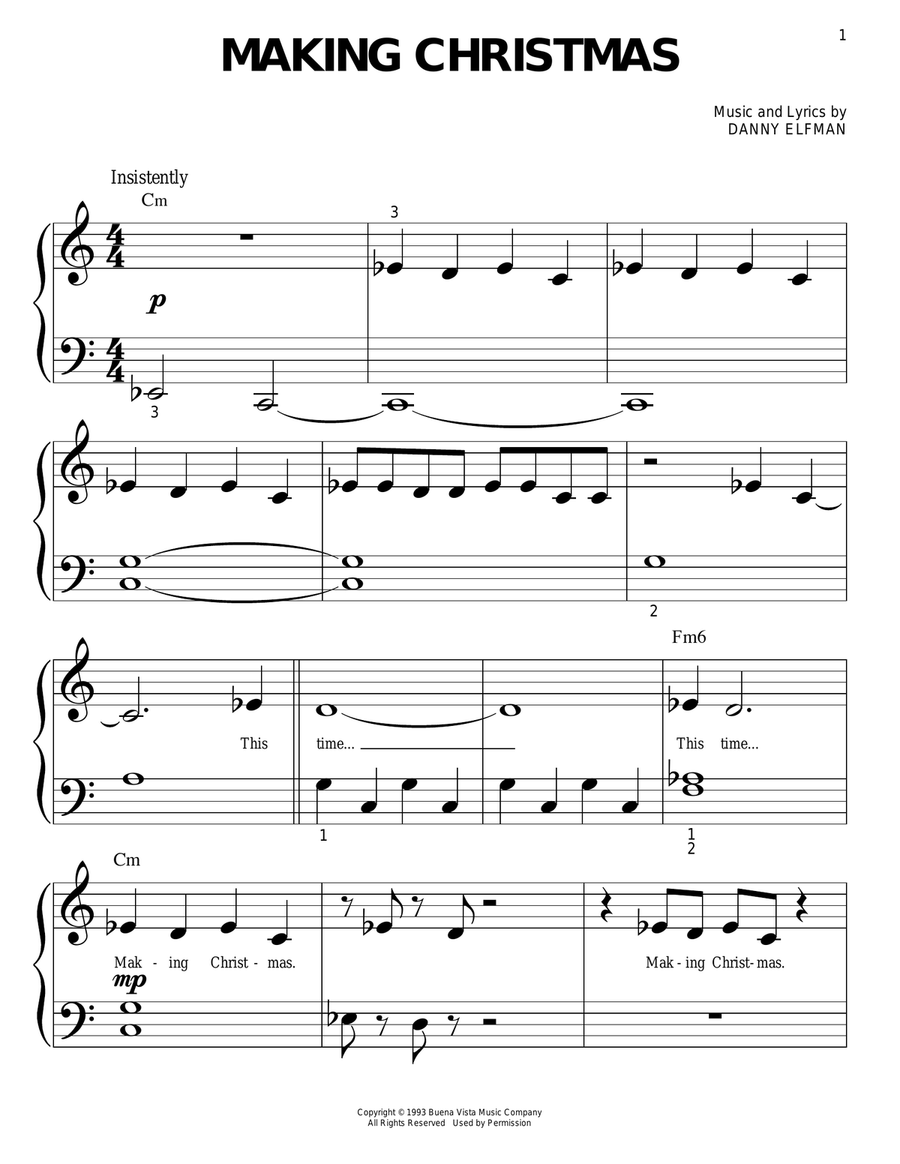 Making Christmas (from The Nightmare Before Christmas) Easy Piano scores gallery preview page 1