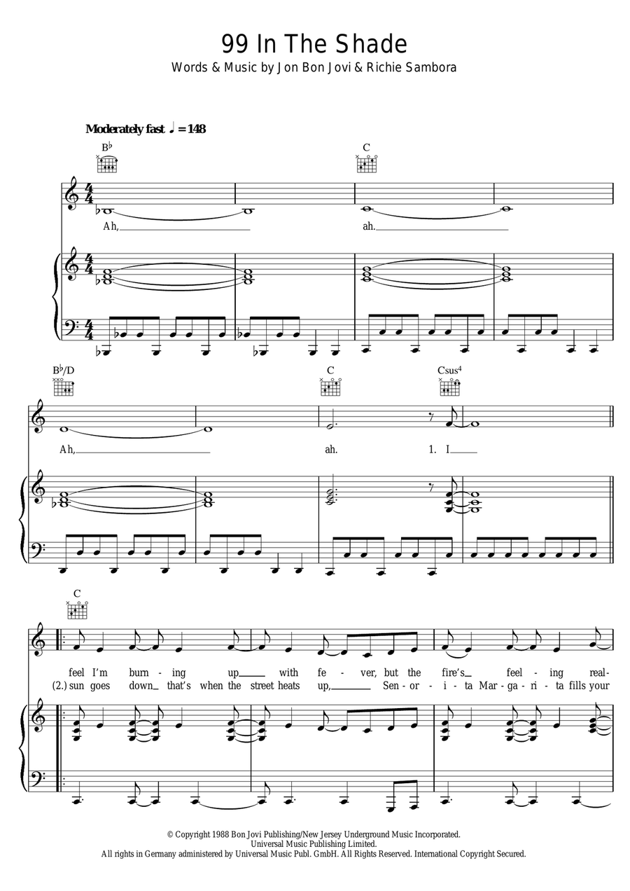 99 In The Shade Piano, Vocal scores gallery preview page 1
