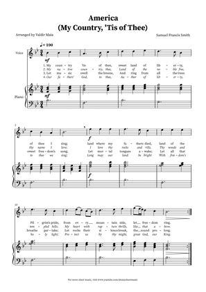 America (My Country, 'Tis of Thee) - Voice and Piano in B-flat