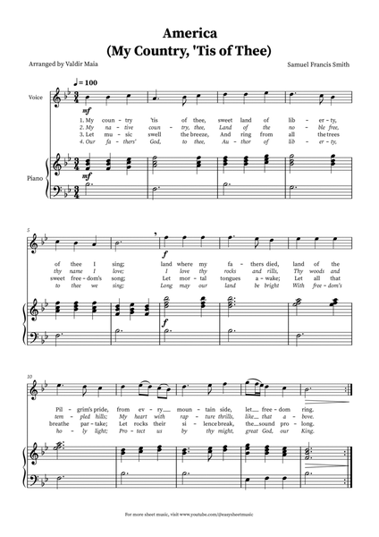 America (My Country, 'Tis of Thee) - Voice and Piano in B-flat image number null