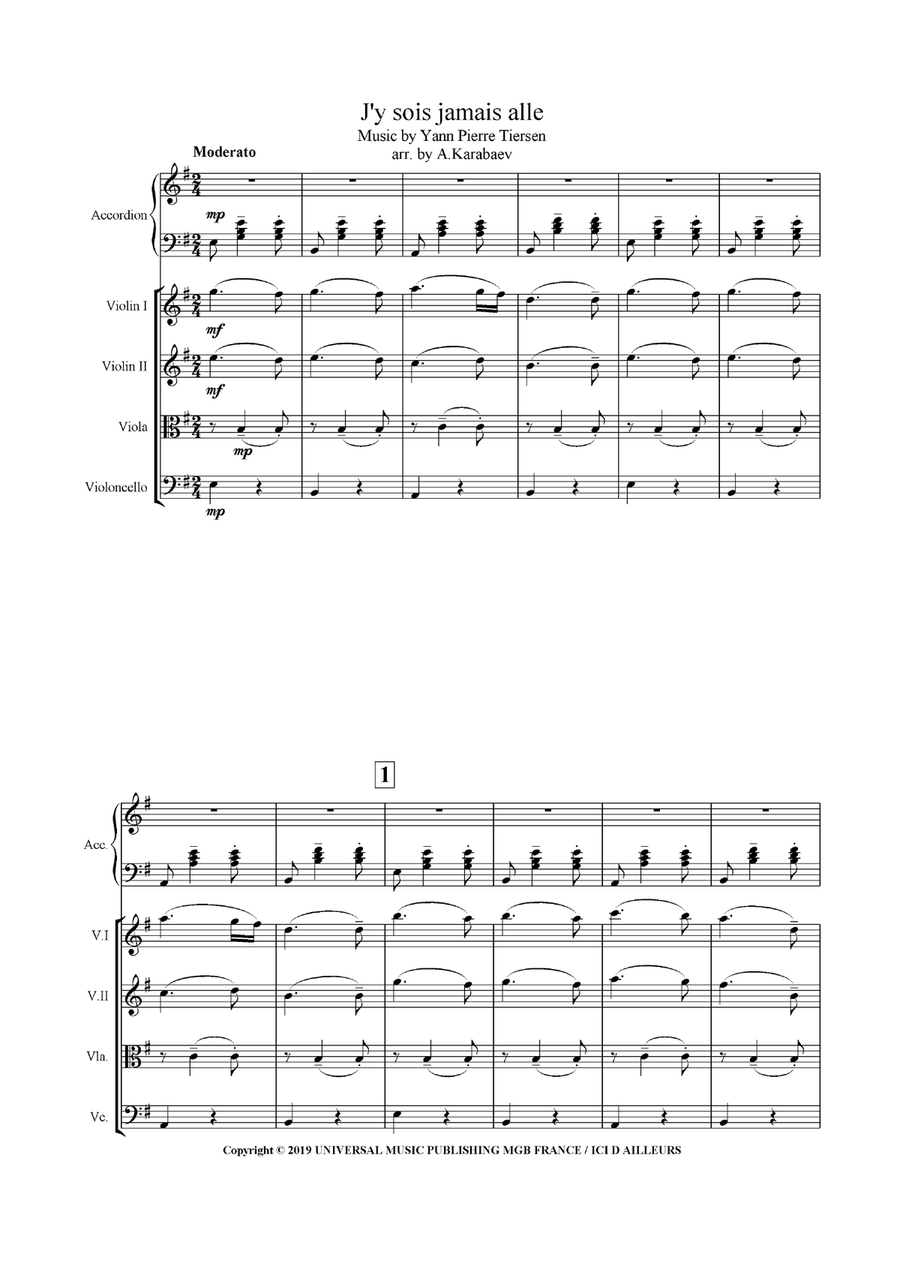 J Y Suis Jamais Alle String Quartet scores gallery preview page 1