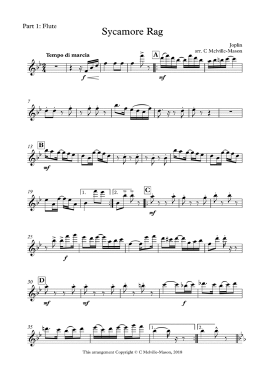 Sycamore Rag (flute, oboe, clarinet trio) Clarinet Trio scores gallery preview page 4
