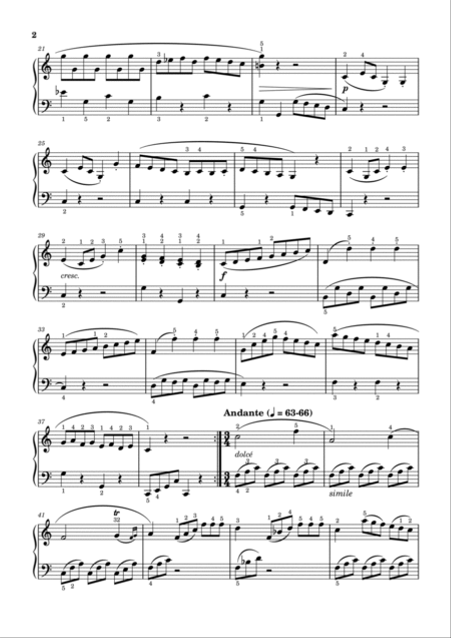 Clementi - Piano Sonatina in C Major - Op.36 No.1 - Original For Piano Solo With Fingered Piano Solo scores gallery preview page 2