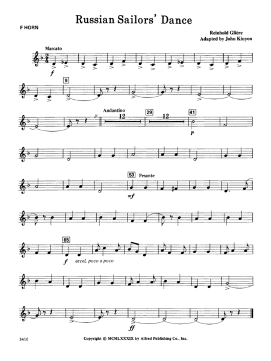 Russian Sailors' Dance: 1st F Horn Concert Band scores gallery preview page 1