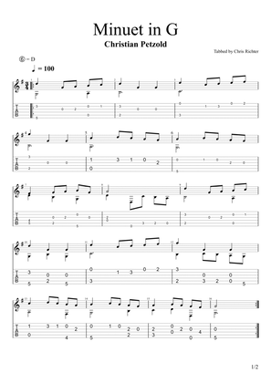 Minuet in G from the Notebook for Anna Magdalena Bach (Solo Fingerstyle Guitar Tab)