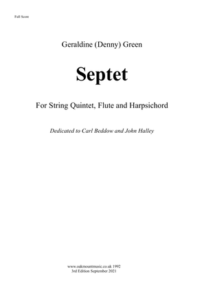 Book cover for Septet For String Quintet, Flute And Harpsichord (In five movements)