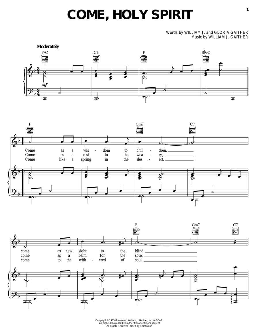 Come, Holy Spirit Come, Holy Spirit Guitar scores gallery preview page 1
