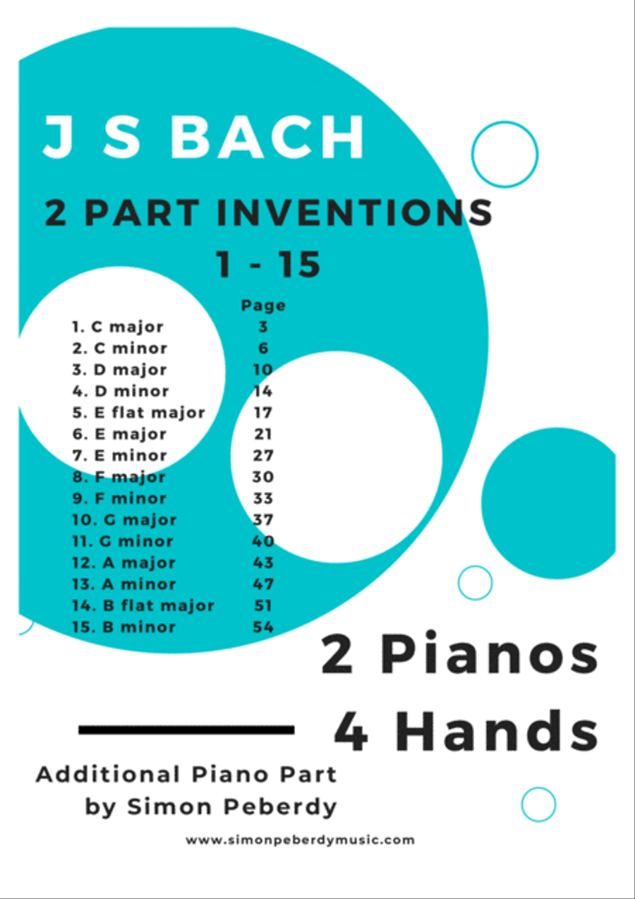 Bach 2 Part Inventions for 2 pianos, 4 hands (all 15), additional piano part by Simon Peberdy image number null