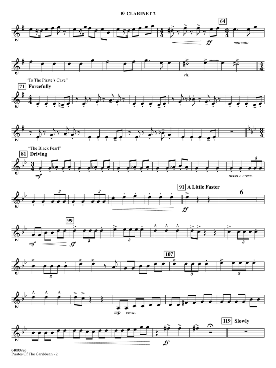 Pirates of the Caribbean (Soundtrack Highlights) (arr. Ted Ricketts) - Bb Clarinet 2 Concert Band scores gallery preview page 2