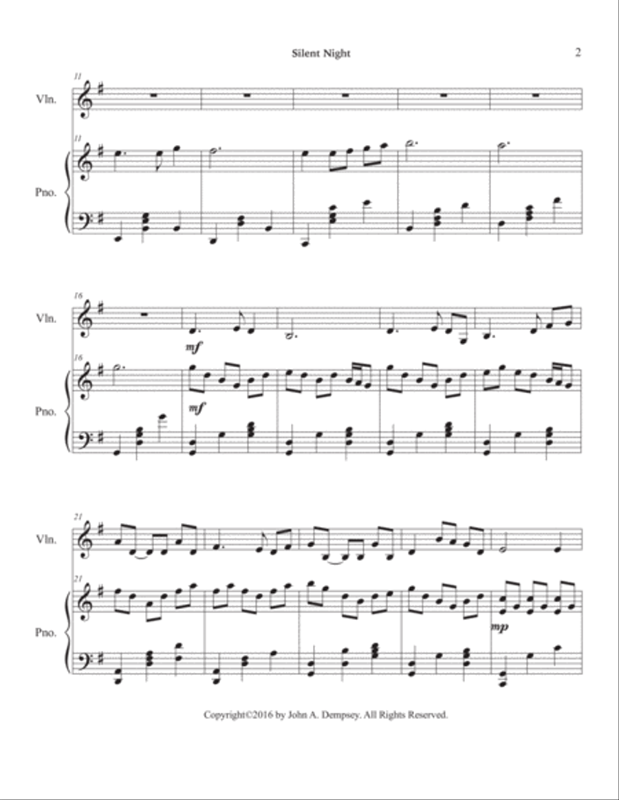 Silent Night (in G major): Violin and Piano Violin Solo scores gallery preview page 6