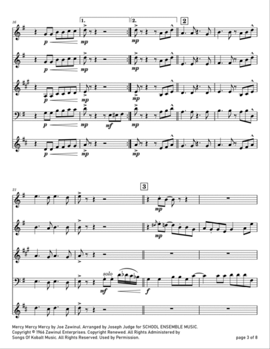 Mercy, Mercy, Mercy Woodwind Quartet scores gallery preview page 3