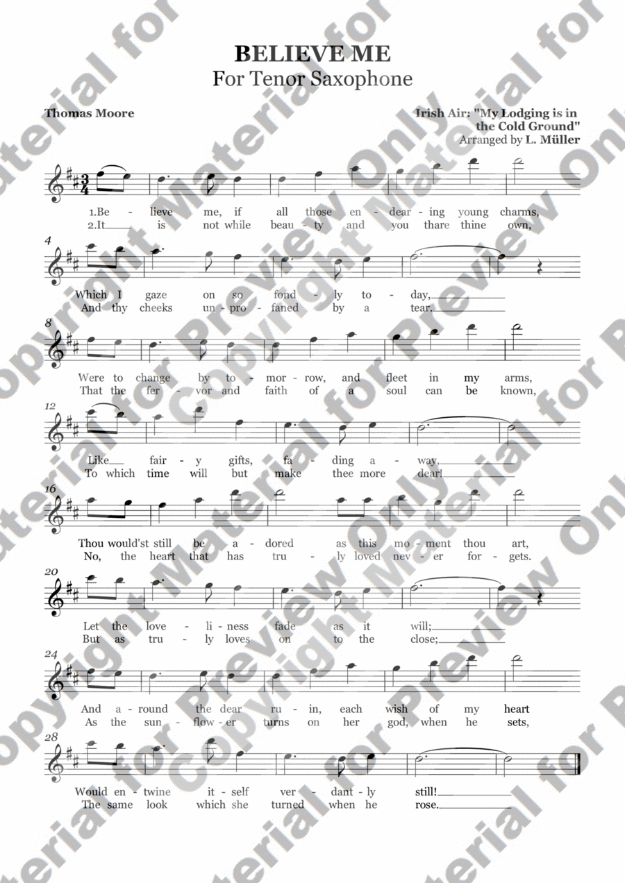 Believe me, If All Those Endearing Young Charms - Tenor Saxophone Chamber Music scores gallery preview page 1