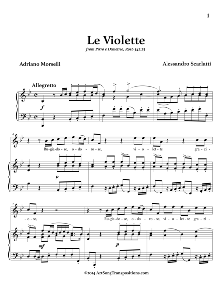 Le Violette (in 6 keys: B-flat, A, A-flat, G, G-flat, F major)
