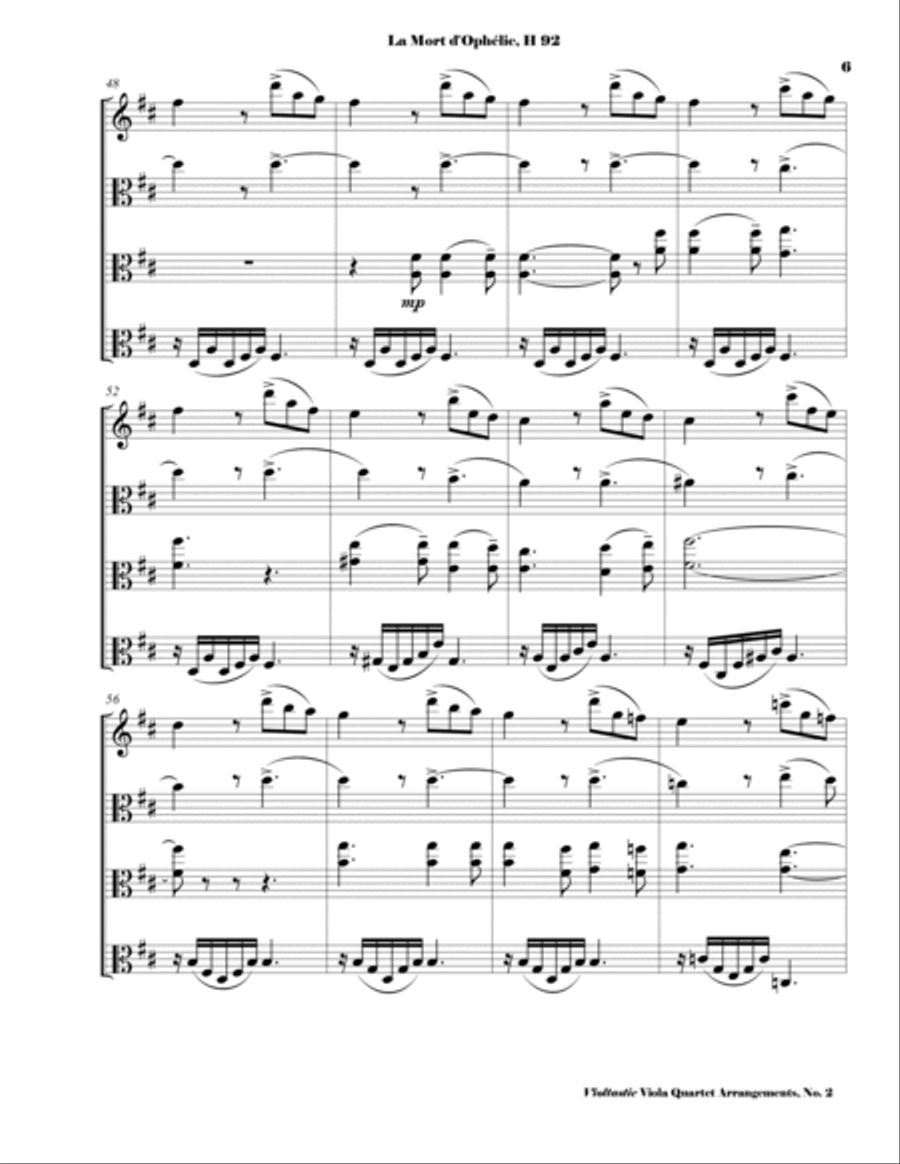 Berlioz - La Mort d'Ophelie, H. 92 - Viola Quartet Arrangement (SCORE AND PARTS) String Quartet scores gallery preview page 6