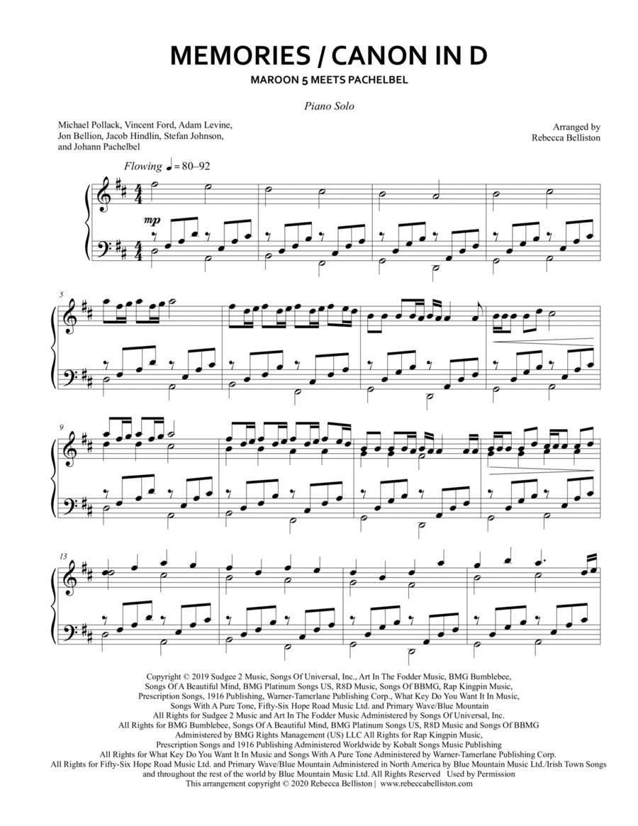 Memories Piano Solo scores gallery preview page 1