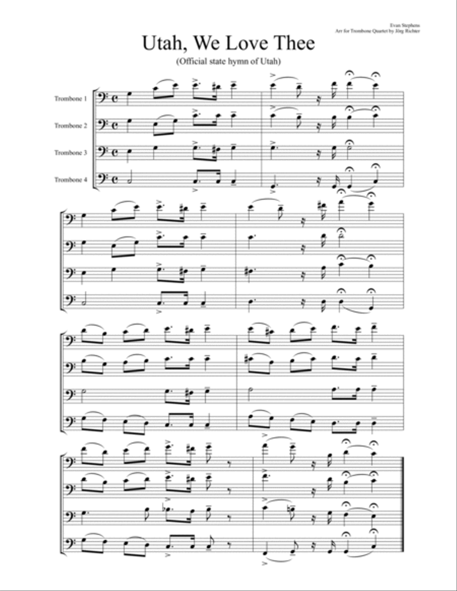 Utah, we love thee (Official hymn of Utah) for Trombone Quartet Brass Quartet scores gallery preview page 2
