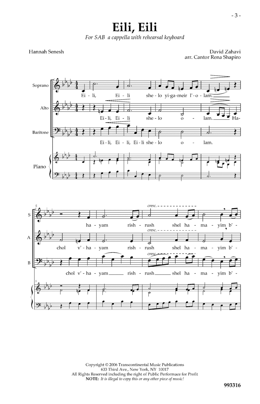 Eili Eili Eili Eili 3-Part scores gallery preview page 1