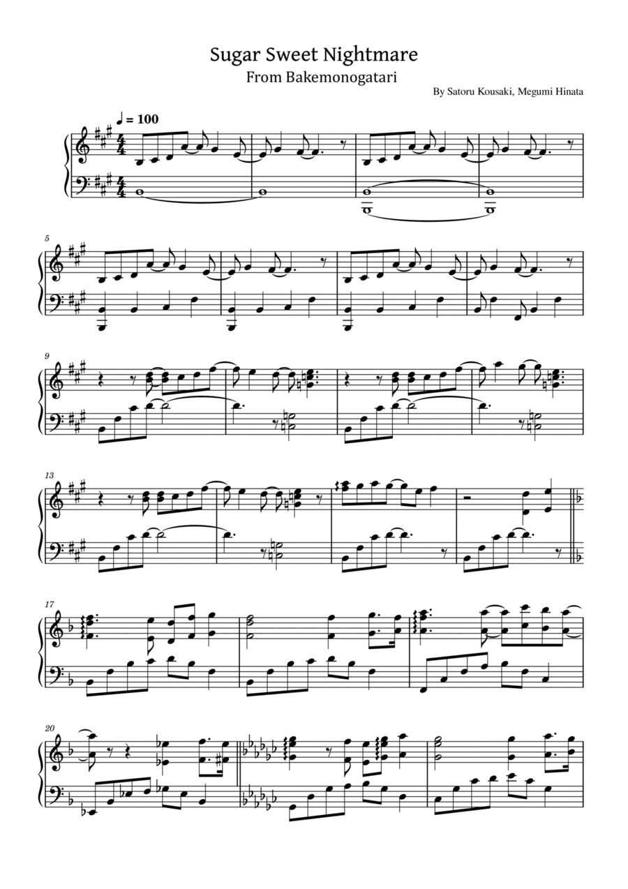 Sugar Sweet Nightmare Sugar Sweet Nightmare Piano Solo scores gallery preview page 1