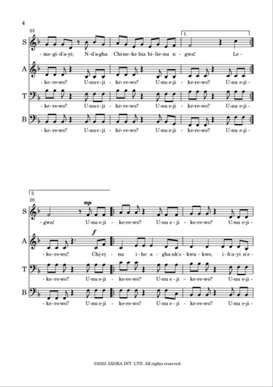 Unu Ejikerewo? (IGBO) 4-Part scores gallery preview page 4