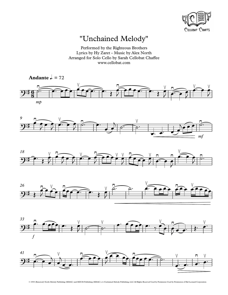 Unchained Melody Cello Solo scores gallery preview page 1