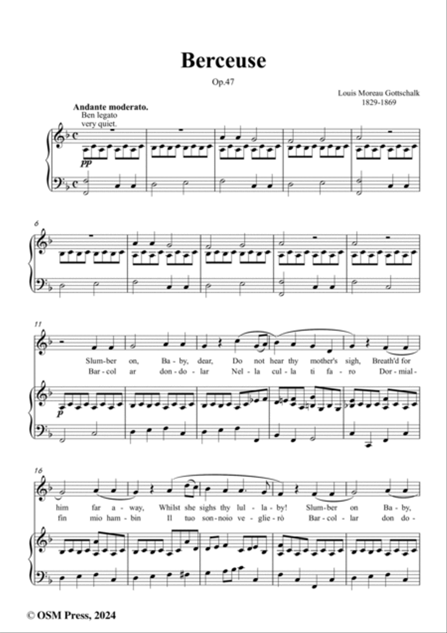L. M. Gottschalk-Berceuse,Op.47,in F Major Voice scores gallery preview page 2