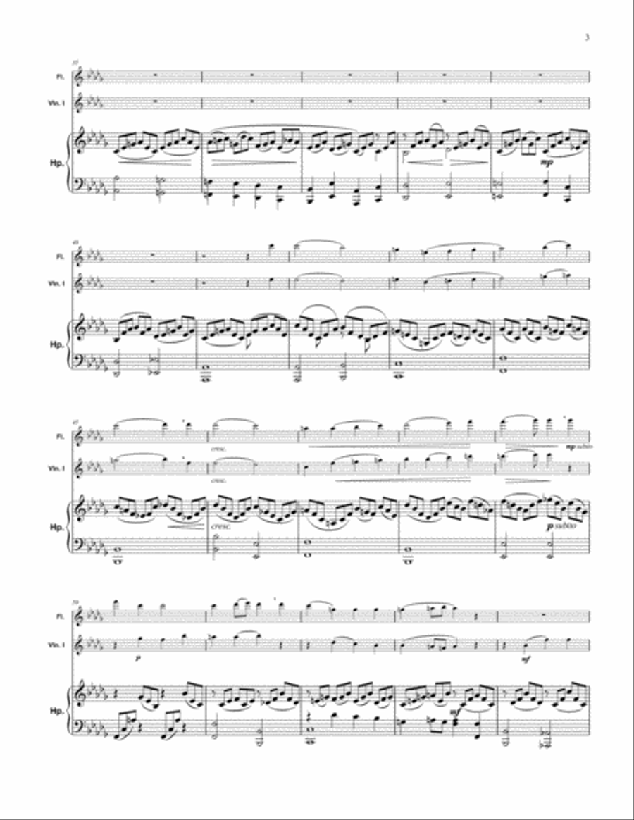 Cantique de Jean Racine Op.11 for 2 Flutes and Harp or Flute, Violin Harp (or Piano) Small Ensemble scores gallery preview page 4