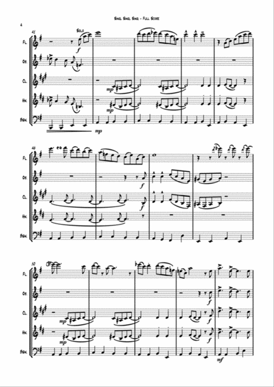 Sing, Sing, Sing Woodwind Quintet scores gallery preview page 5