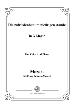 Book cover for Mozart-Die zufriedenheit im niedrigen stande,in G Major,for Voice and Piano