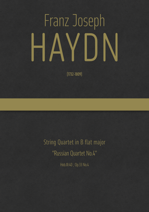 Book cover for Haydn - String Quartet in B flat major, Hob.III:40 ; Op.33 No.4 · "Russian Quartet No.4"