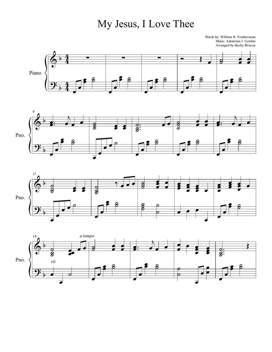 My Jesus, I Love Thee My Jesus, I Love Thee Piano Solo scores gallery preview page 1