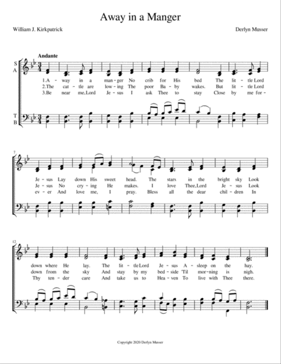 Away in a Manger Away in a Manger 4-Part scores gallery preview page 1