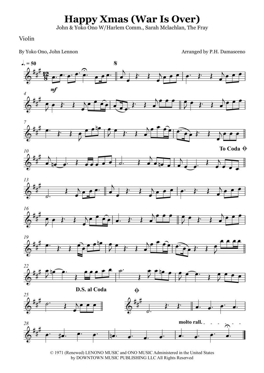 Happy Xmas (war Is Over) Violin Solo scores gallery preview page 1
