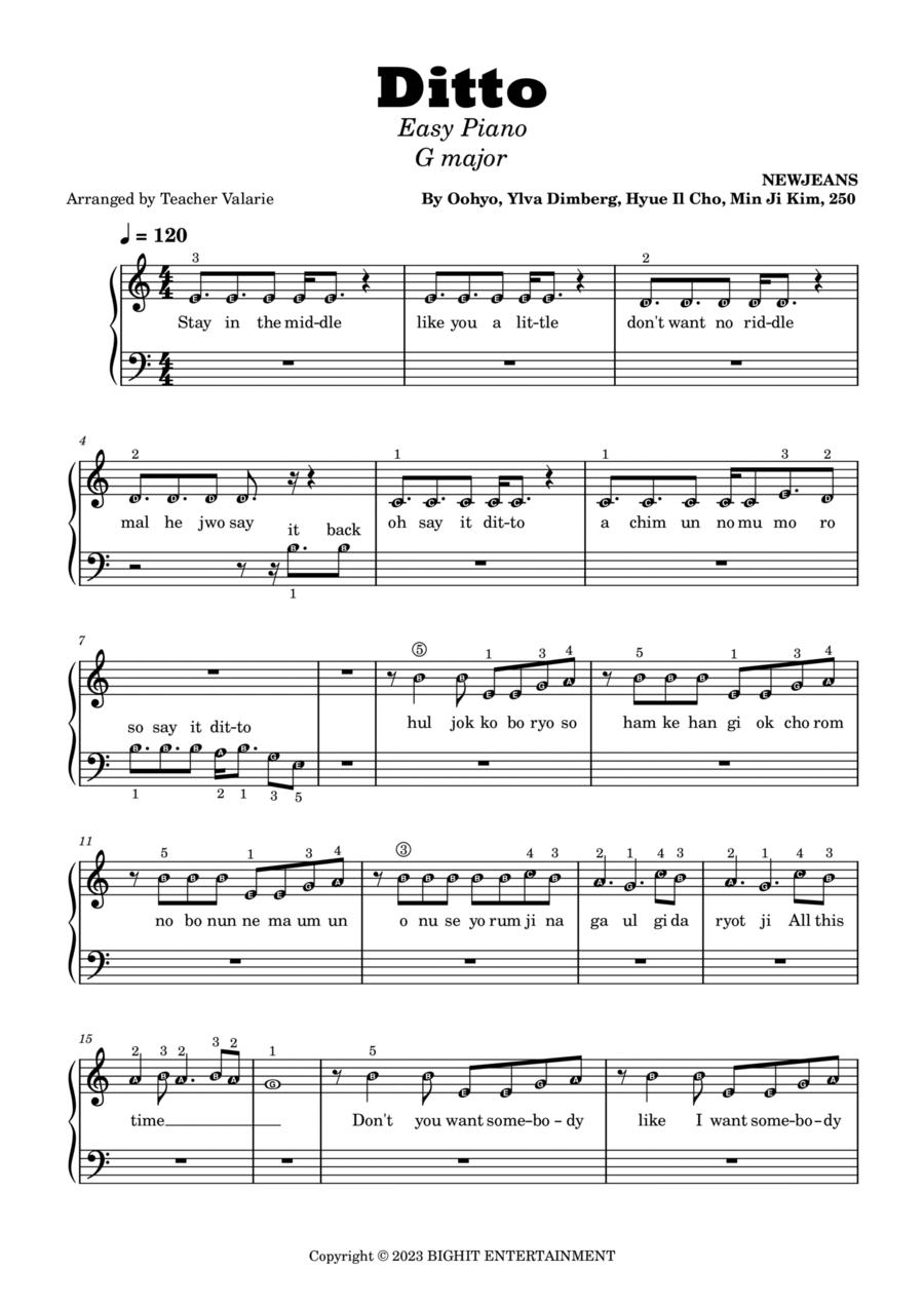 Ditto Easy Piano scores gallery preview page 1