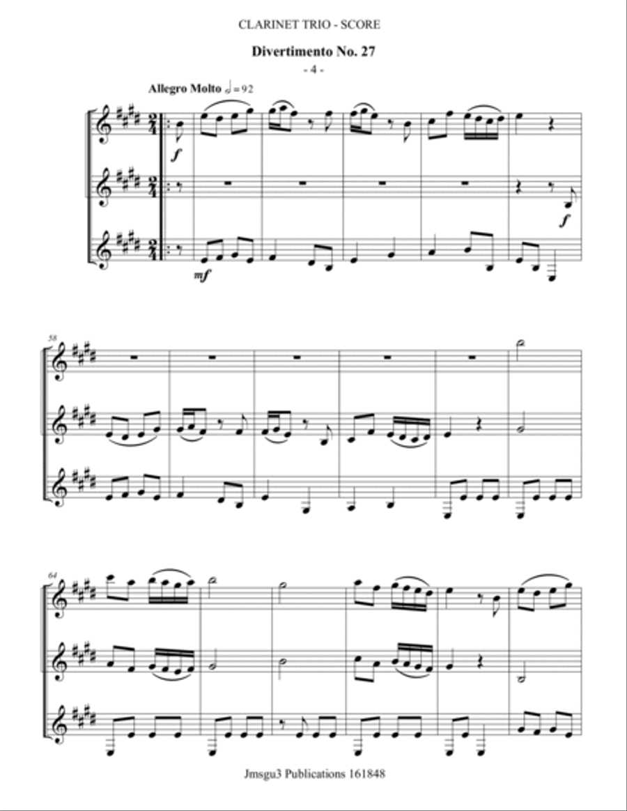 Haydn: Divertimento No. 27 for Clarinet Trio Clarinet Trio scores gallery preview page 4