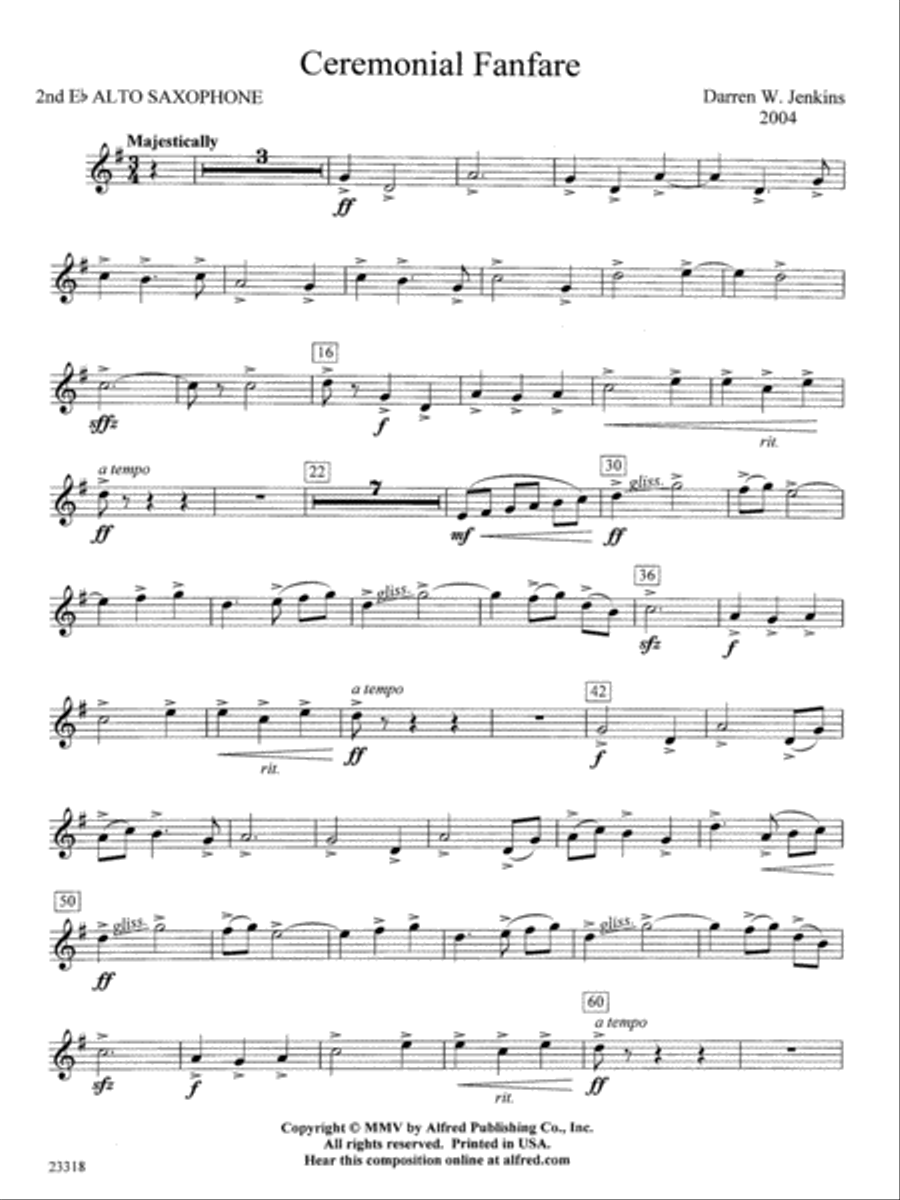 Ceremonial Fanfare: 2nd E-flat Alto Saxophone Concert Band scores gallery preview page 1