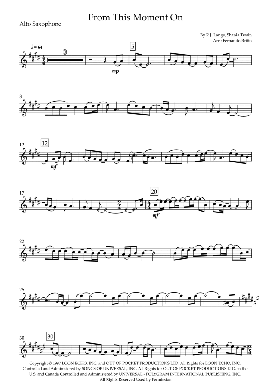 From This Moment On From This Moment On Alto Saxophone scores gallery preview page 1