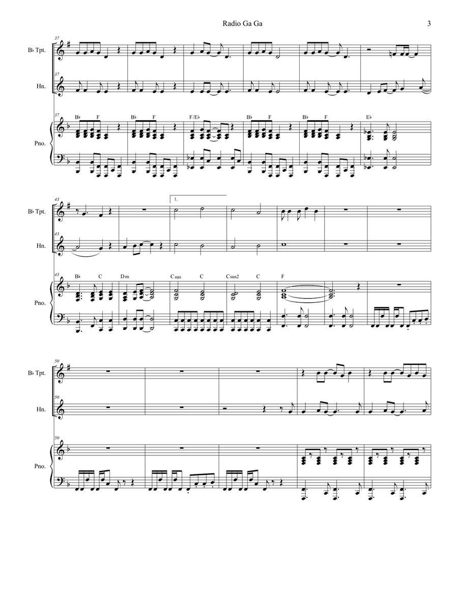 Radio Ga Ga Brass Duet scores gallery preview page 3